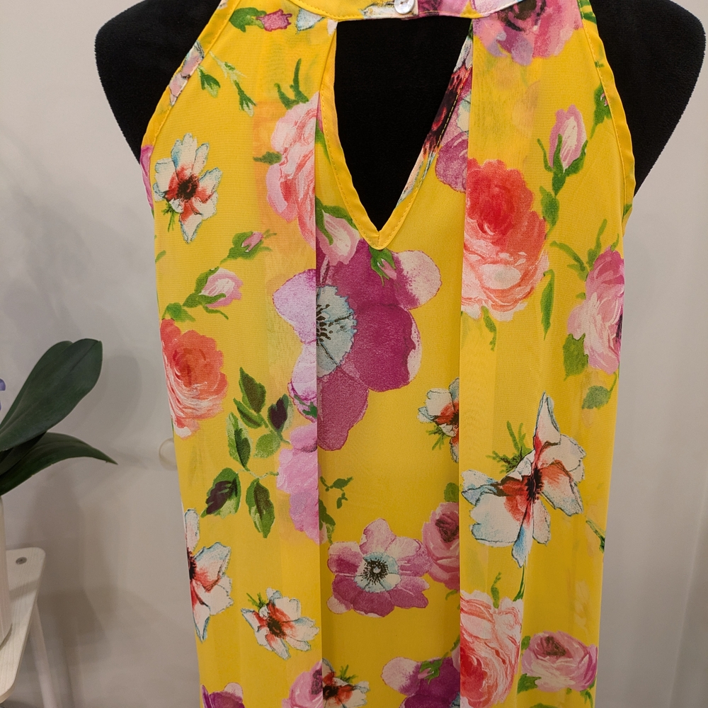 Peach Love California Pink and Yellow Sleeveless Cut-Out Midi Dress Size Medium